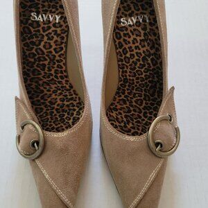 Suede High Heel Shoe with Buckle Size 7